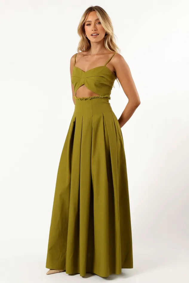 Petal and Pup Skye Maxi Dress Moss Women Linen Dresses