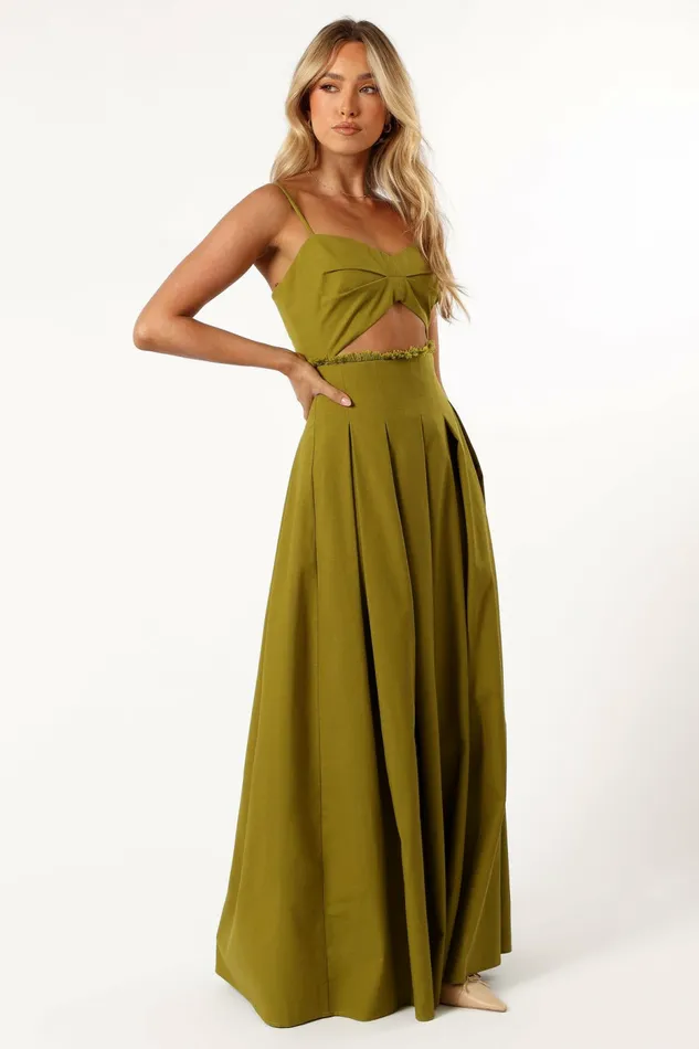 Petal and Pup Skye Maxi Dress Moss Women Linen Dresses