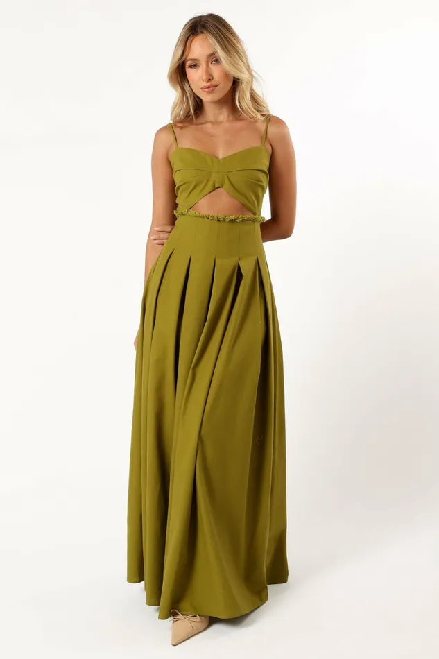 Petal and Pup Skye Maxi Dress Moss Women Linen Dresses
