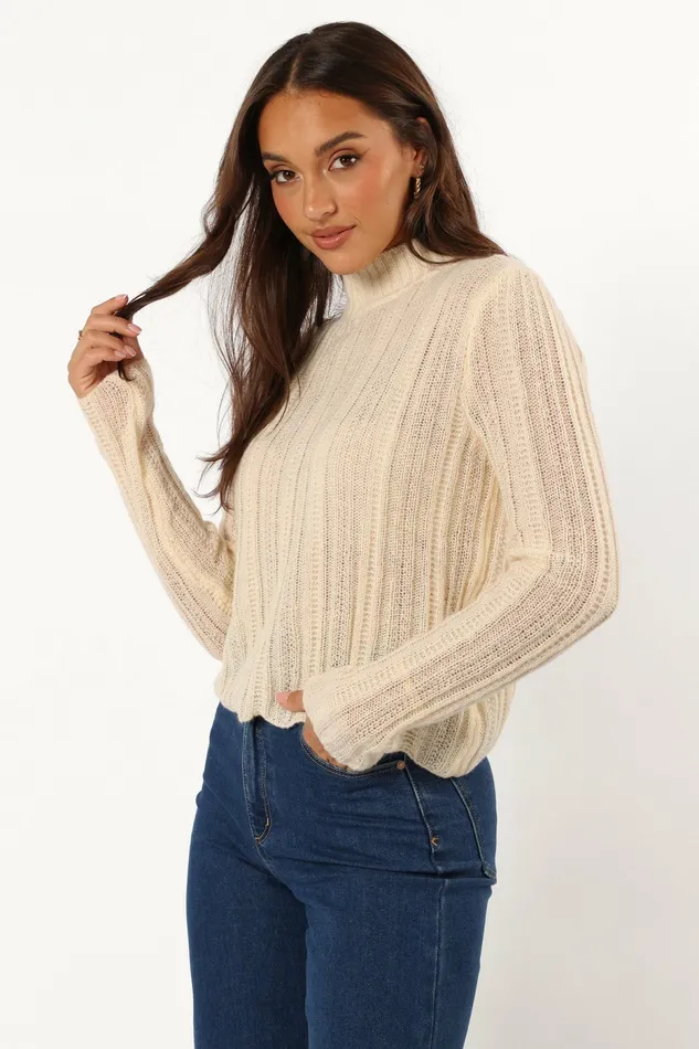 Petal and Pup Wynford Scallop Edge Knit Sweater Cream Women Sweaters