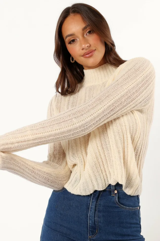 Petal and Pup Wynford Scallop Edge Knit Sweater Cream Women Sweaters