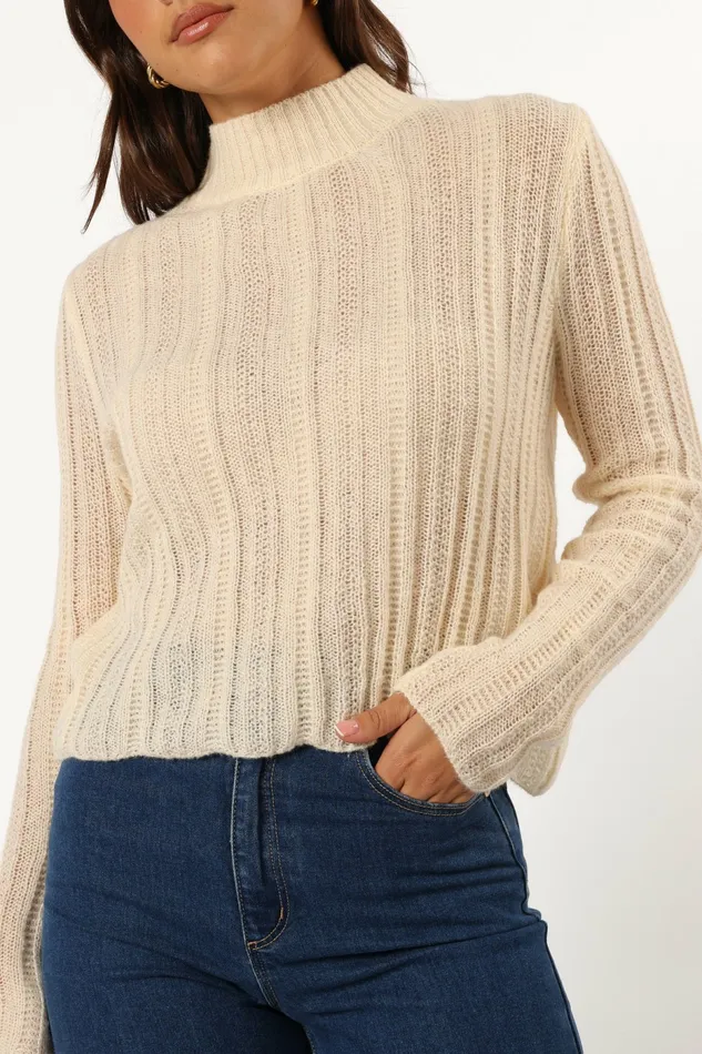 Petal and Pup Wynford Scallop Edge Knit Sweater Cream Women Sweaters