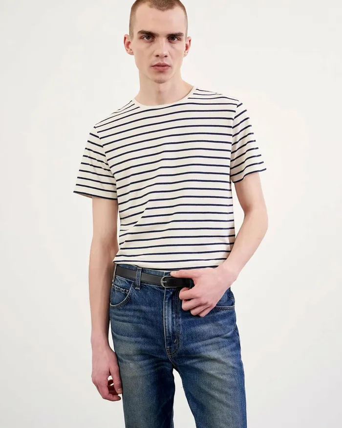 PIERRE TEE Navyivory Stripe Men Nili Lotan Tees