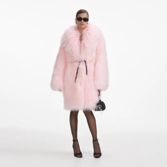 Pink Shearling Coat Women Self Portrait Outerwear