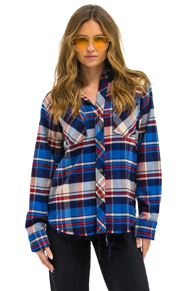 Plaid Flannel Light Weight Unisex Western Shirt 8211 Patriot Plaid Women Aviator Nation Tees