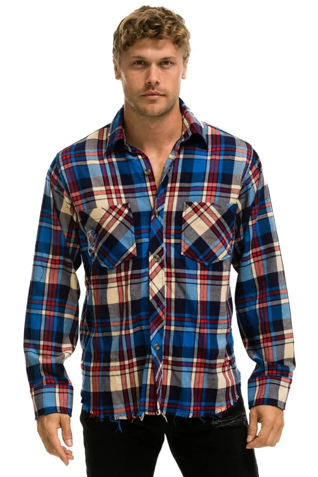 Plaid Flannel Light Weight Unisex Western Shirt 8211 Patriot Plaid Women Aviator Nation Tees