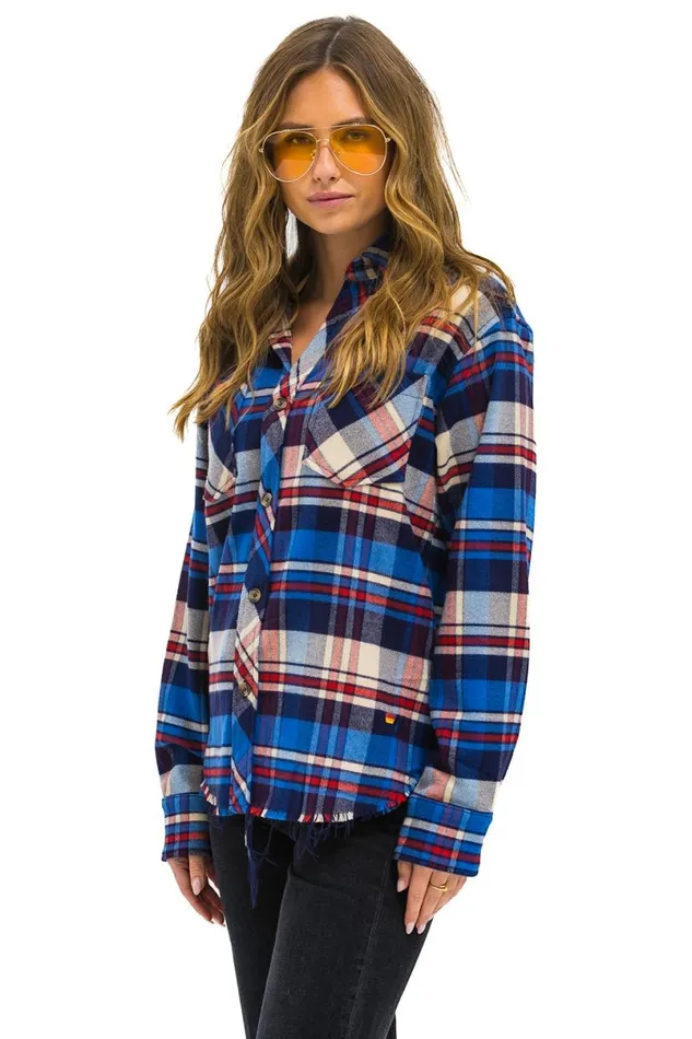 Plaid Flannel Light Weight Unisex Western Shirt 8211 Patriot Plaid Women Aviator Nation Tees