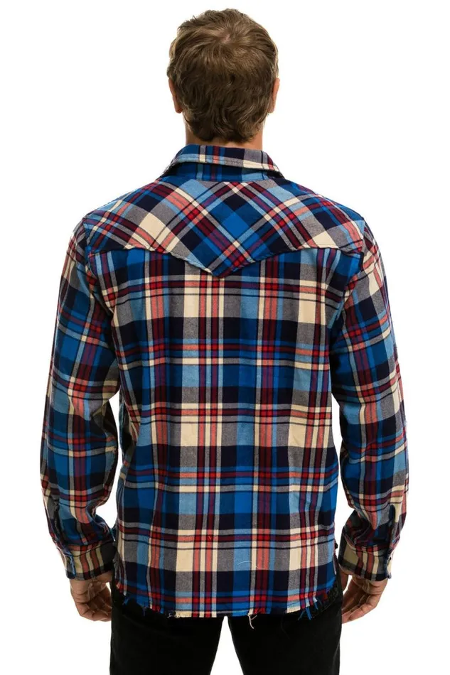 Plaid Flannel Light Weight Unisex Western Shirt 8211 Patriot Plaid Women Aviator Nation Tees