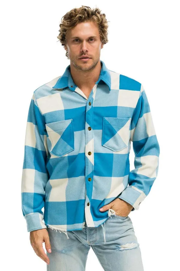 Plaid Flannel Light Weight Unisex Western Shirt 8211 Sky Plaid Women Aviator Nation Tees