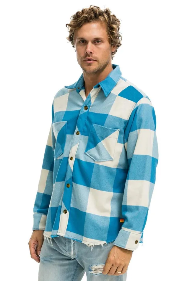 Plaid Flannel Light Weight Unisex Western Shirt 8211 Sky Plaid Women Aviator Nation Tees