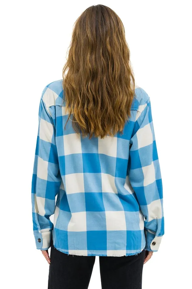 Plaid Flannel Light Weight Unisex Western Shirt 8211 Sky Plaid Women Aviator Nation Tees