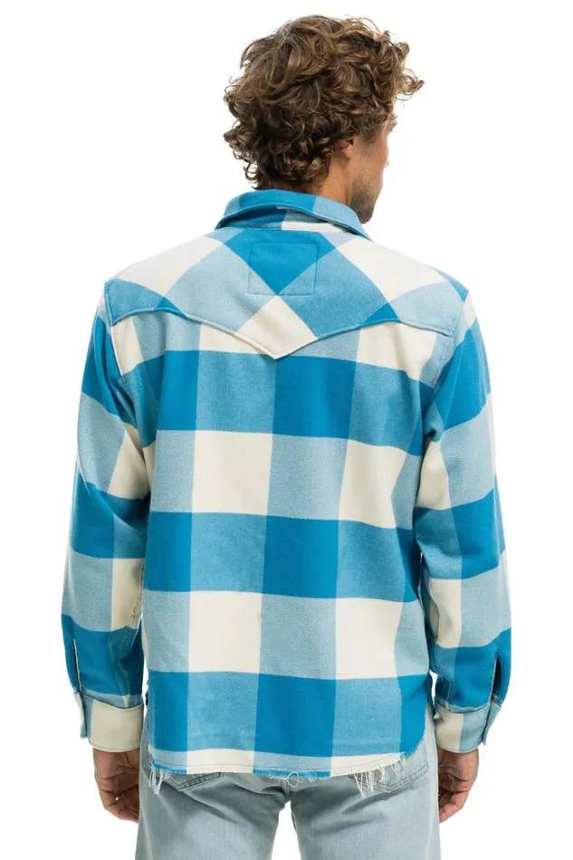 Plaid Flannel Light Weight Unisex Western Shirt 8211 Sky Plaid Women Aviator Nation Tees