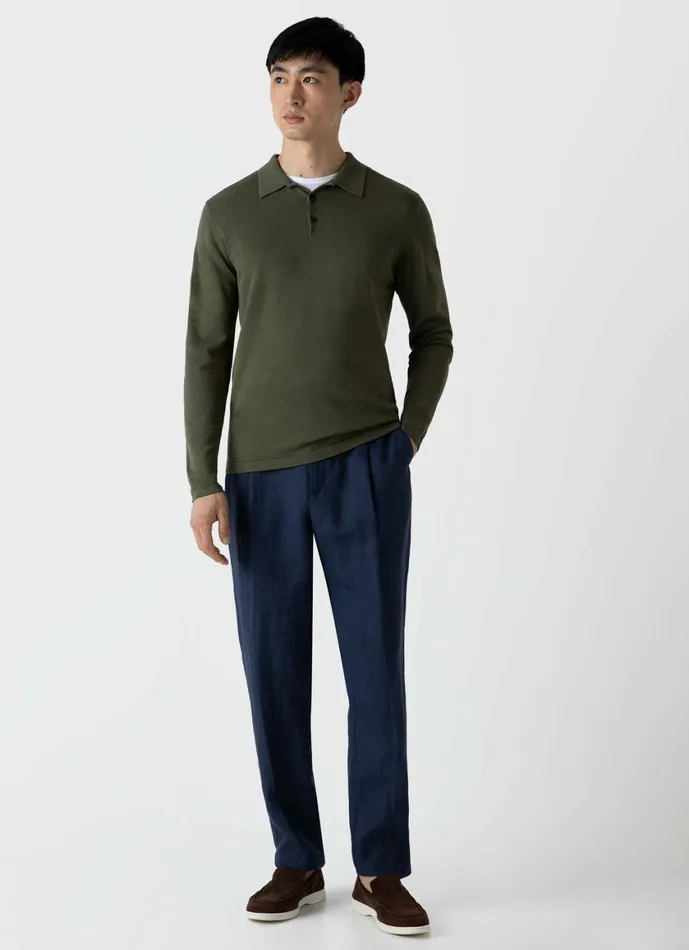 Pleated Linen Trouser Light Navy Men SUNSPEL Pants