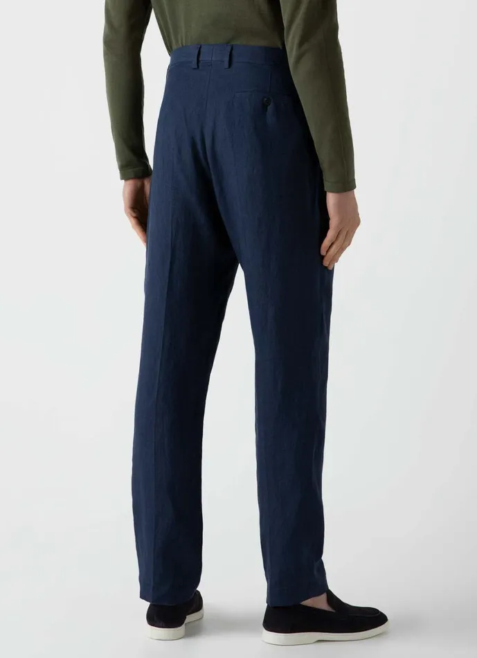 Pleated Linen Trouser Light Navy Men SUNSPEL Pants
