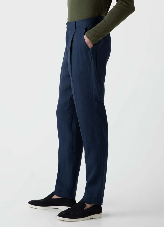Pleated Linen Trouser Light Navy Men SUNSPEL Pants