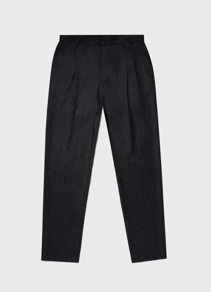 Pleated Wool Flannel Trouser Charcoal Melange Men SUNSPEL Pants
