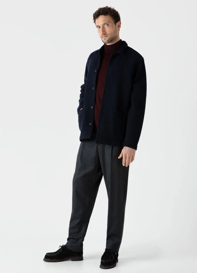Pleated Wool Flannel Trouser Charcoal Melange Men SUNSPEL Pants