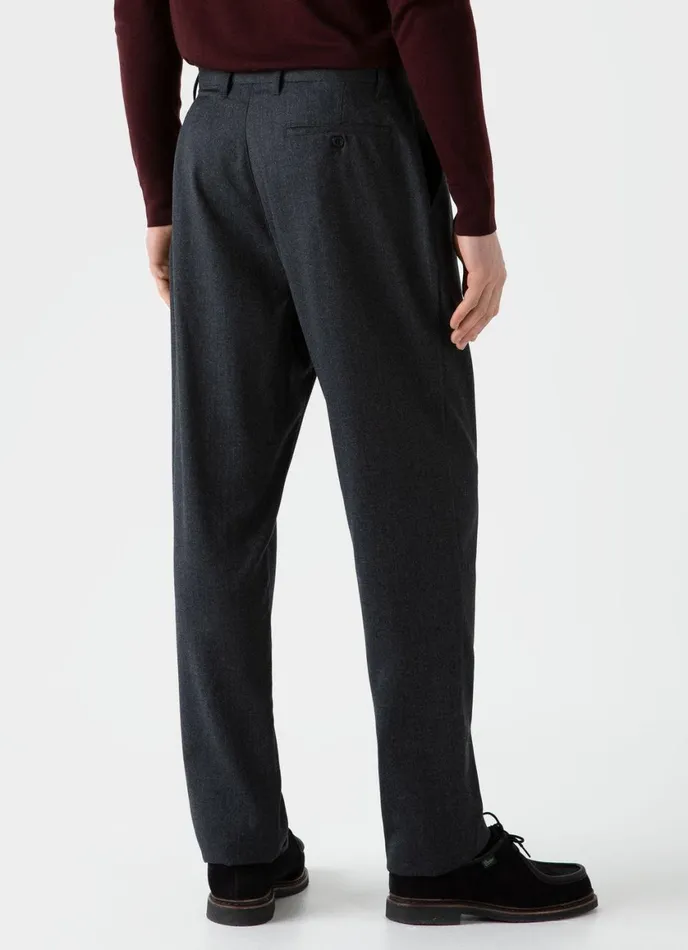 Pleated Wool Flannel Trouser Charcoal Melange Men SUNSPEL Pants