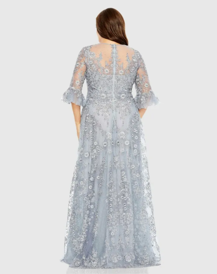 Plus Size Dresses Mac Duggal Women High Neck Flutter Sleeve Embroidered A Line Dress Vintage Lilac Plus Size Dresses Mac Duggal Women High Neck Flutter Sleeve Embroidered A Line Dress Vintage Lilac