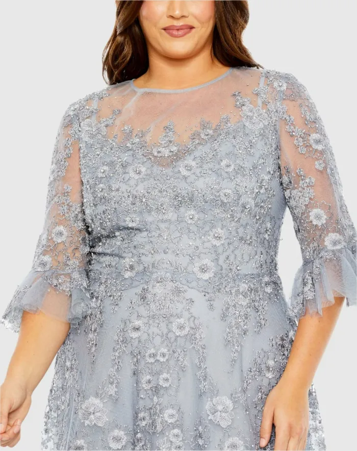 Plus Size Dresses Mac Duggal Women High Neck Flutter Sleeve Embroidered A Line Dress Vintage Lilac Plus Size Dresses Mac Duggal Women High Neck Flutter Sleeve Embroidered A Line Dress Vintage Lilac