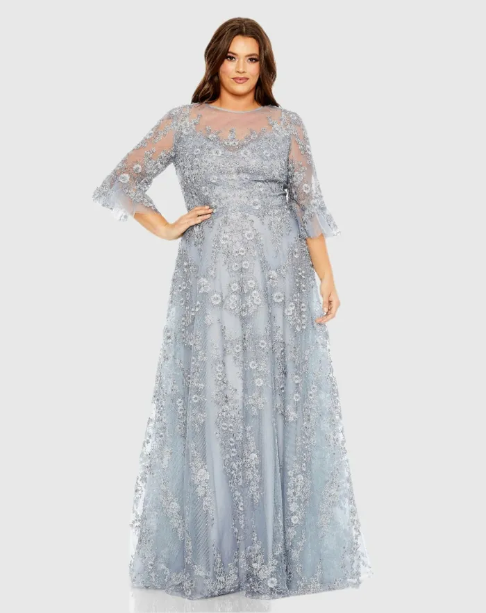 Plus Size Dresses Mac Duggal Women High Neck Flutter Sleeve Embroidered A Line Dress Vintage Lilac Plus Size Dresses Mac Duggal Women High Neck Flutter Sleeve Embroidered A Line Dress Vintage Lilac