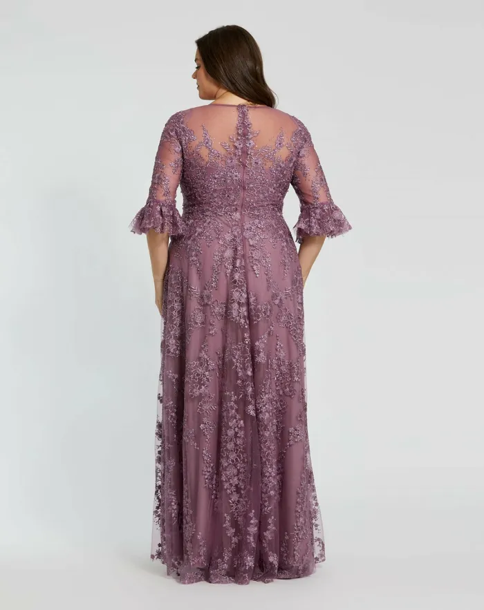 Plus Size Dresses Mac Duggal Women High Neck Flutter Sleeve Embroidered A Line Dress Vintage Lilac Plus Size Dresses Mac Duggal Women High Neck Flutter Sleeve Embroidered A Line Dress Vintage Lilac
