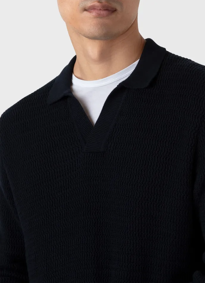 Polo Shirts Long Sleeve Textured CottonPolo Shirt Navy 8211 ussunspel Men Polo Shirts Long Sleeve Textured CottonPolo Shirt Navy 8211 ussunspel Men