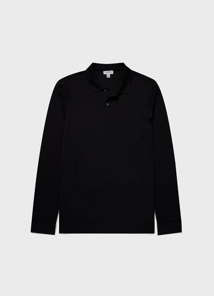 Polo Shirts Long Sleeve Waffle Polo Shirt Black ussunspel Men