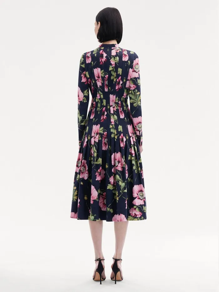 Poppy Cotton Poplin Midi Dress Navy Pink Women Oscar De La Renta Dresses Poppy Cotton Poplin Midi Dress Navy Pink Women Oscar De La Renta Dresses