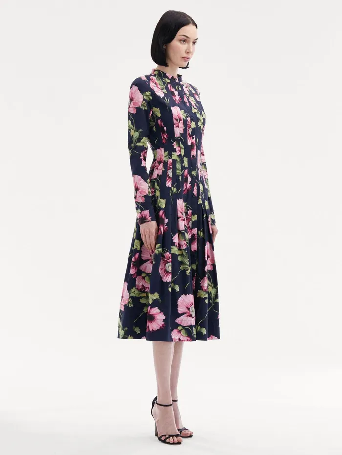 Poppy Cotton Poplin Midi Dress Navy Pink Women Oscar De La Renta Dresses Poppy Cotton Poplin Midi Dress Navy Pink Women Oscar De La Renta Dresses