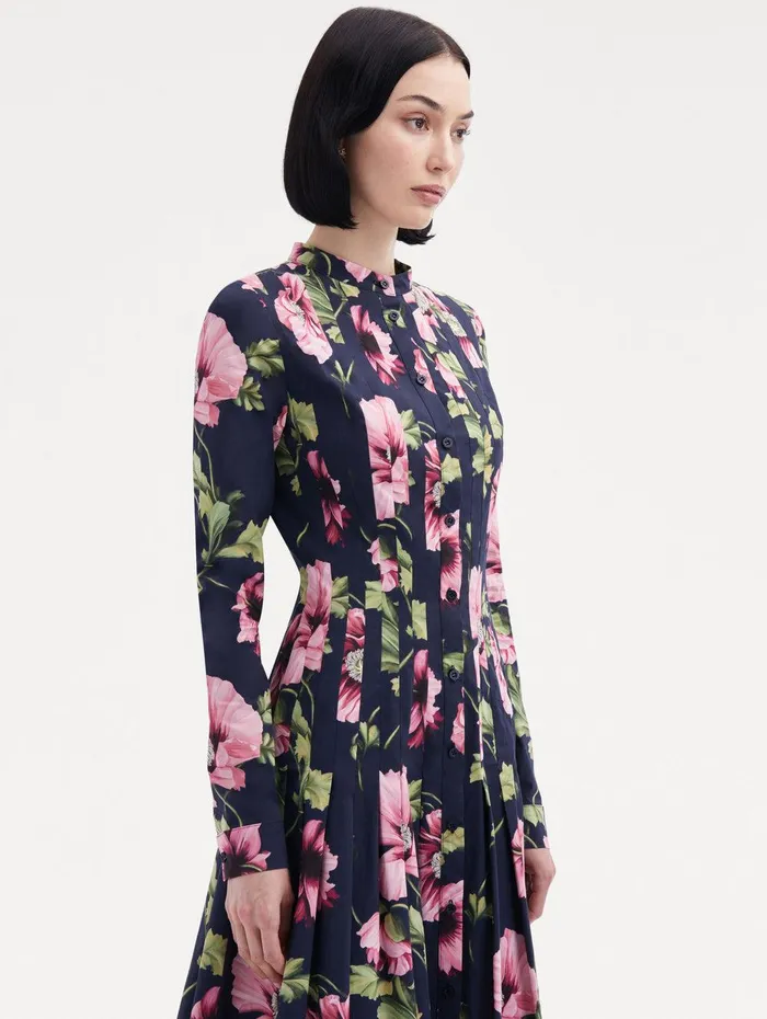 Poppy Cotton Poplin Midi Dress Navy Pink Women Oscar De La Renta Dresses Poppy Cotton Poplin Midi Dress Navy Pink Women Oscar De La Renta Dresses