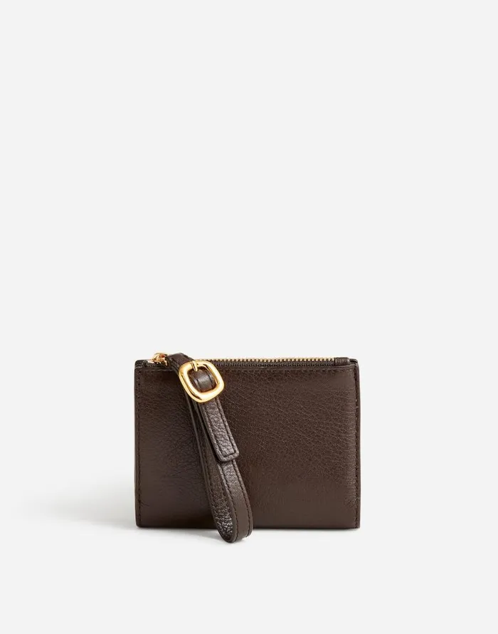 Pouches and Wallets Women Madewell Leather Bifold Wallet Wristlet Dark Carob