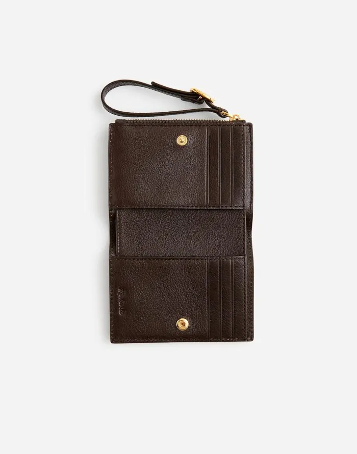 Pouches and Wallets Women Madewell Leather Bifold Wallet Wristlet Dark Carob