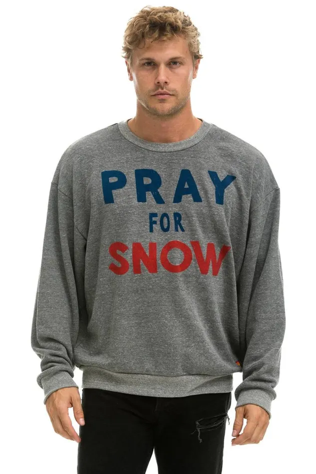 Pray For Snow Relaxed Crew Sweatshirt 8211 Heather WomenMen Aviator Nation Sweatshirts