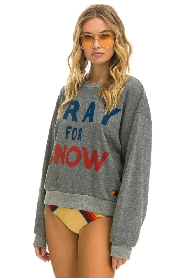 Pray For Snow Relaxed Crew Sweatshirt 8211 Heather WomenMen Aviator Nation Sweatshirts
