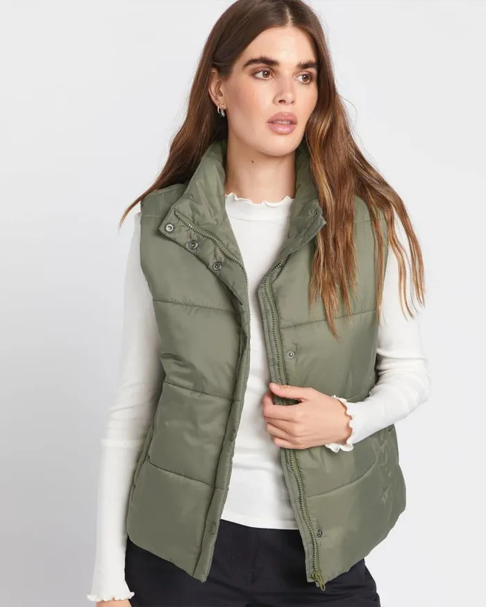 Puff It Vest 8211 Army Green Combo Womens Volcom Jackets