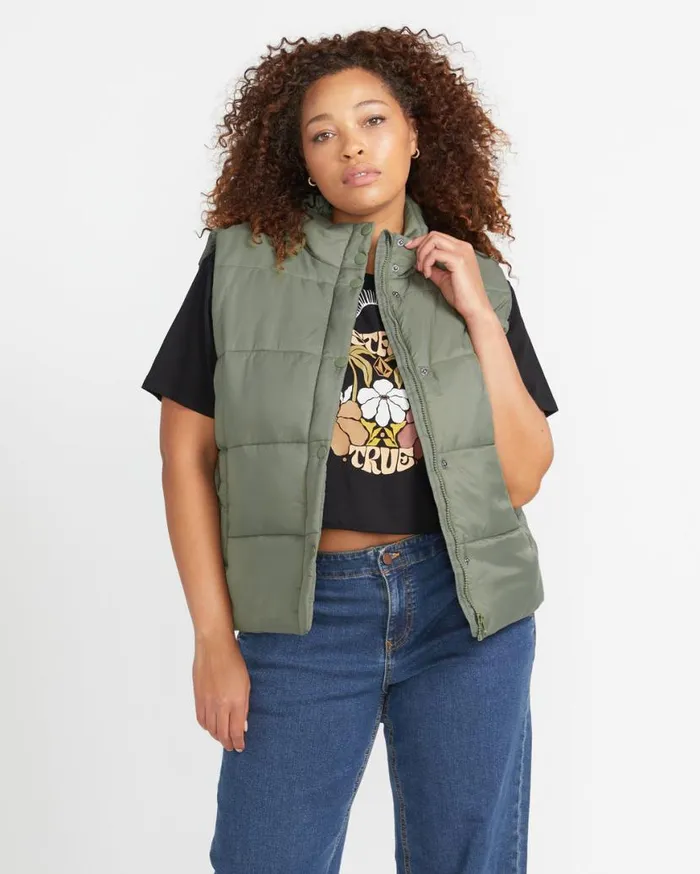 Puff It Vest 8211 Army Green Combo Womens Volcom Jackets