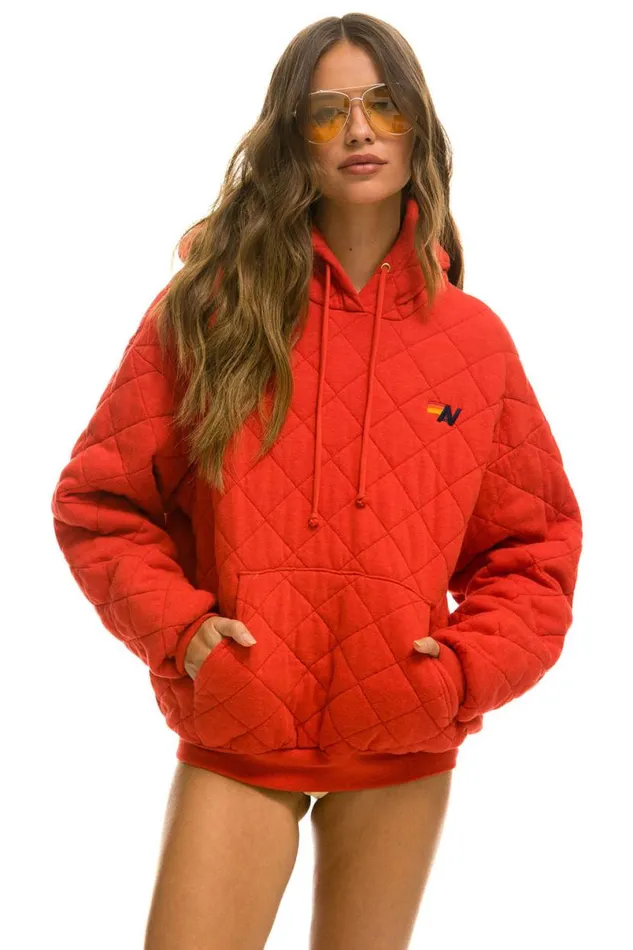 Quilted Relaxed Pullover Hoodie 8211 Red WomenMen Aviator Nation Hoodies