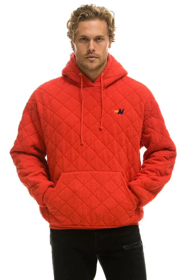 Quilted Relaxed Pullover Hoodie 8211 Red WomenMen Aviator Nation Hoodies