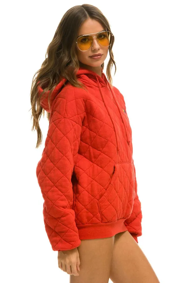 Quilted Relaxed Pullover Hoodie 8211 Red WomenMen Aviator Nation Hoodies