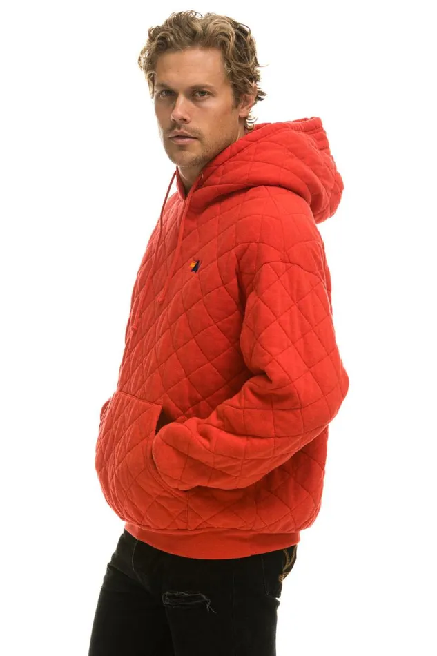 Quilted Relaxed Pullover Hoodie 8211 Red WomenMen Aviator Nation Hoodies