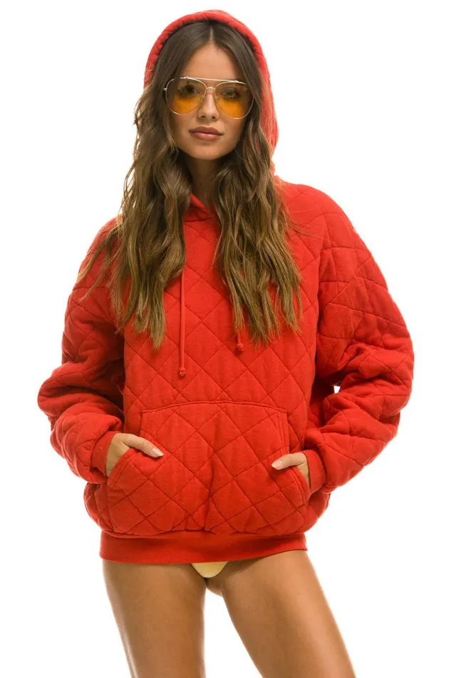Quilted Relaxed Pullover Hoodie 8211 Red WomenMen Aviator Nation Hoodies