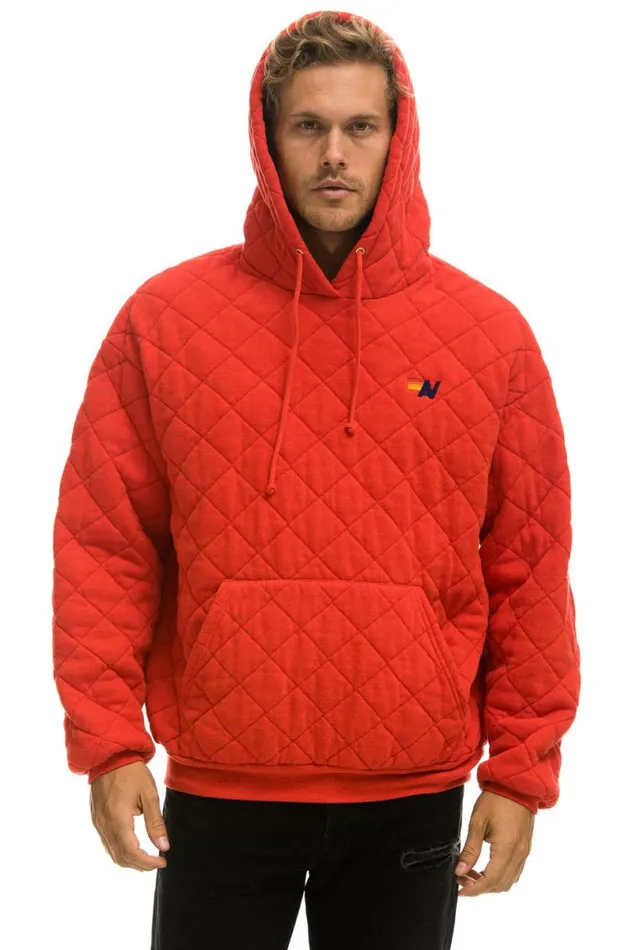 Quilted Relaxed Pullover Hoodie 8211 Red WomenMen Aviator Nation Hoodies