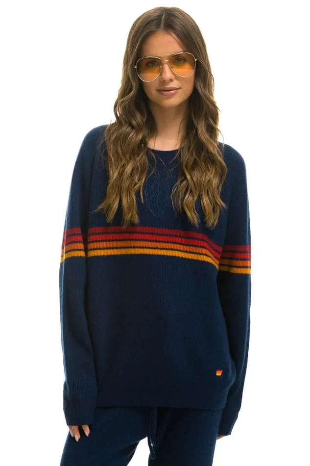 Rainbow Stripe 4 Unisex Cashmere Sweater 8211 Midnight Men Aviator Nation Sweatshirts