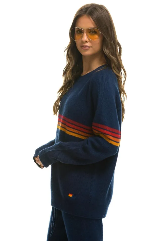 Rainbow Stripe 4 Unisex Cashmere Sweater 8211 Midnight Men Aviator Nation Sweatshirts