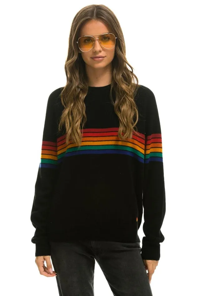 Rainbow Stripe 6 Unisex Light Cashmere Sweater 8211 Black Men Aviator Nation Sweatshirts