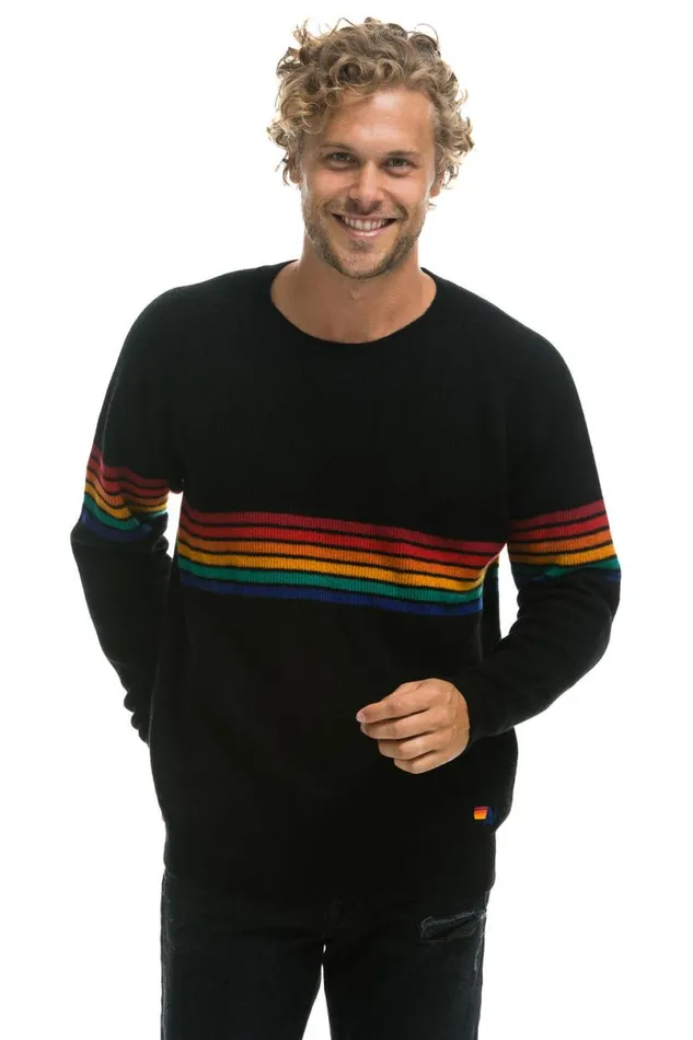Rainbow Stripe 6 Unisex Light Cashmere Sweater 8211 Black Men Aviator Nation Sweatshirts