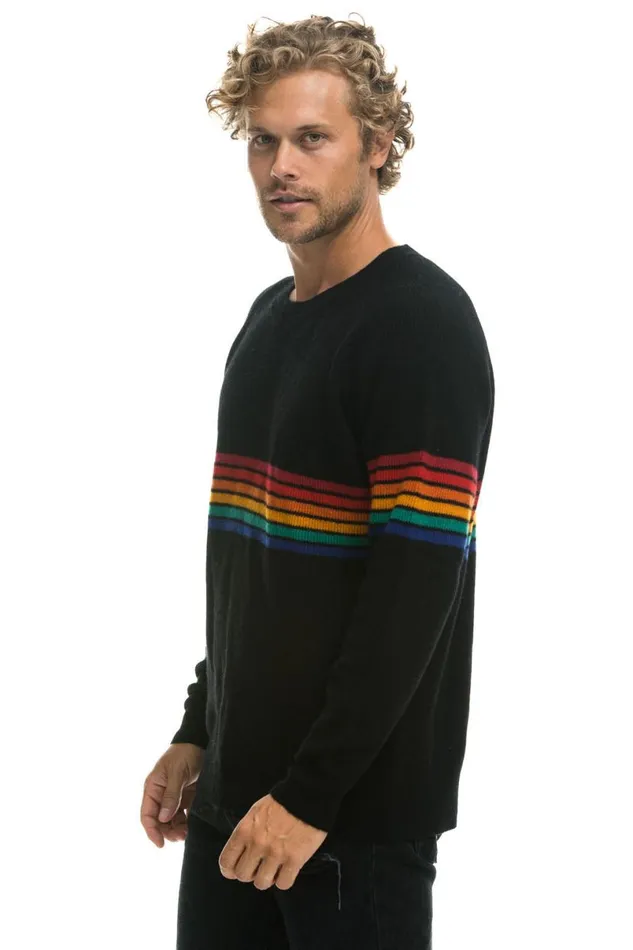Rainbow Stripe 6 Unisex Light Cashmere Sweater 8211 Black Men Aviator Nation Sweatshirts