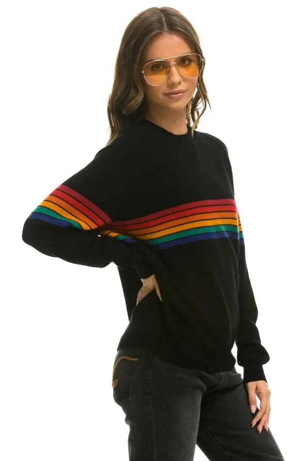 Rainbow Stripe 6 Unisex Light Cashmere Sweater 8211 Black Men Aviator Nation Sweatshirts