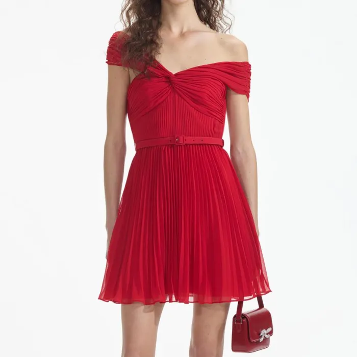 Red Off Shoulder Chiffon Mini Dress Women Self Portrait Dresses Red Off Shoulder Chiffon Mini Dress Women Self Portrait Dresses